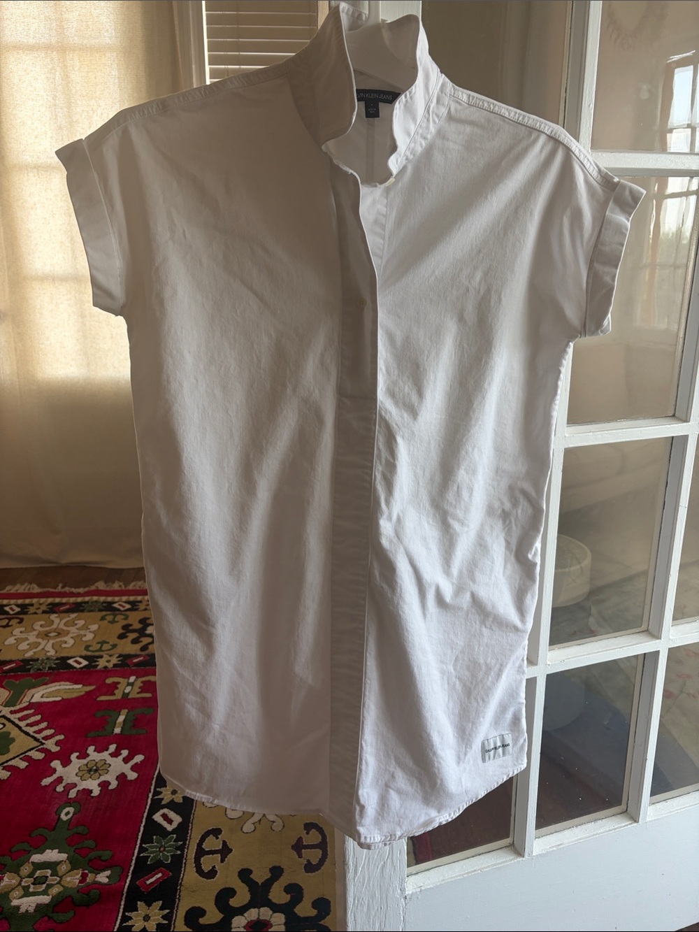 Calvin Klein Jeans White Short Sleeve Button-Down Shirt Dress